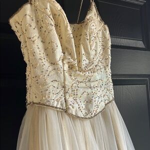 Elegant Cream Spaghetti Strap Gown